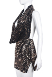 Brown Sexy Solid Sequins Patchwork Halter Wrapped Skirt Dresses