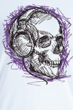White Daily Vintage Print Skull Patchwork O Neck T-Shirts