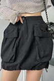 Black Casual Solid Draw String Skinny High Waist Conventional Solid Color Skirts
