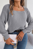 Grey Casual Simplicity Solid Patchwork Square Collar Tops