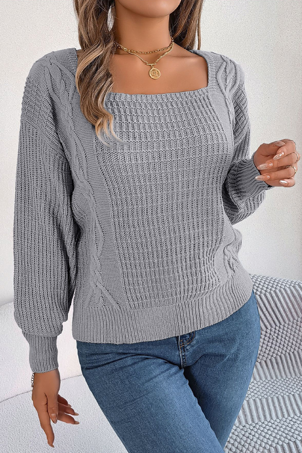 Grey Casual Simplicity Solid Patchwork Square Collar Tops