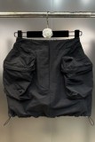 Black Casual Solid Draw String Skinny High Waist Conventional Solid Color Skirts