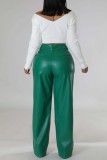 Dark Brown Casual Solid Patchwork Regular High Waist Straight Solid Color Trousers
