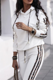 White Street Solid Patchwork Hooded Collar Long Sleeve Two Pieces