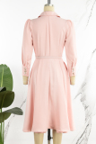 Pink Casual Solid Patchwork Turndown Collar Long Sleeve Dresses