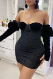 Black Party Elegant Patchwork Patchwork Strapless Wrapped Skirt Dresses