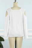 White Casual Solid Buttons O Neck Tops
