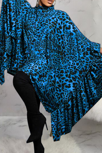 Blue Street Leopard Patchwork Buttons O Neck Tops
