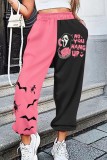 Pink Casual Print Regular High Waist Conventional Patchwork Trousers