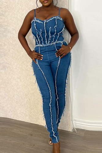 Rakkiss™ Fashion Solid Color Suspender Straight Leg Jumpsuit