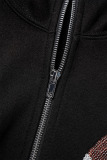Black Casual Solid Pocket Patch Hooded Collar Tops