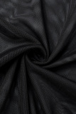 Black Sexy Solid See-through Asymmetrical O Neck Long Sleeve Two Pieces