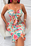 Pink Floral Print Sleeveless Cami Crop Top and Skirt Set Daily Vacation Ladies Two Piece Dresses