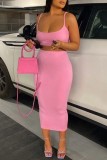 Pink Sexy Casual Solid Backless Spaghetti Strap Sleeveless Two Pieces
