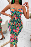 Apricot Floral Print Sleeveless Cami Crop Top and Skirt Set Daily Vacation Ladies Two Piece Dresses