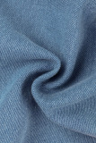 Blue Casual Plaid Patchwork Buttons Backless Zipper Sleeveless High Waist Loose Denim Dresses