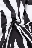 Black Casual Print Hollowed Out Slit U Neck Long Sleeve Plus Size Dresses