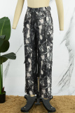 Multicolor Casual Print Skinny High Waist Conventional Full Print Trousers (Subject To The Actual Object)