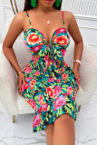 Pink Floral Print Sleeveless Cami Crop Top and Skirt Set Daily Vacation Ladies Two Piece Dresses