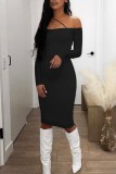 Pink Sexy Casual Solid Backless Off the Shoulder Long Sleeve Dresses