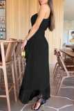 Black Celebrities Elegant Solid Tassel Flounce Oblique Collar Evening Dress Dresses