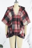 Black Street British Style Plaid Contrast Hooded Collar Outerwear