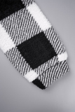 Black Elegant Plaid Contrast Turndown Collar Outerwear