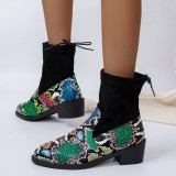 Black Casual Patchwork Printing Pointed Comfortable Out Door Shoes (Heel Height 1.57in)