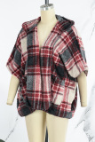 Black Street British Style Plaid Contrast Hooded Collar Outerwear