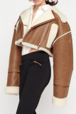 Brown Casual Solid Patchwork Cardigan Zipper Turndown Collar Outerwear