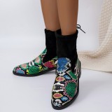 Black Casual Patchwork Printing Pointed Comfortable Out Door Shoes (Heel Height 1.57in)