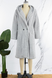 Silver Casual Solid Buttons Hooded Collar Outerwear