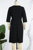 Black Casual Solid Patchwork Fold V Neck A Line Dresses