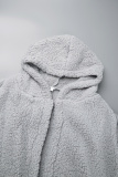 Silver Casual Solid Buttons Hooded Collar Outerwear