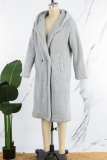 Apricot Casual Solid Buttons Hooded Collar Outerwear