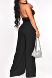 Black Sexy Casual Patchwork Sequins Backless Halter Sleeveless Two Pieces