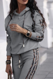 Grey Street Solid Patchwork Hooded Collar Long Sleeve Two Pieces
