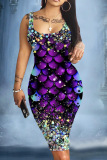 Purple Casual Print Basic U Neck Sleeveless Dress Dresses