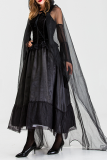 Black Halloween Street Cosplay Strap Design Mesh Solid Costumes