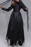 Black Halloween Street Patchwork Cosplay Mesh Solid Costumes