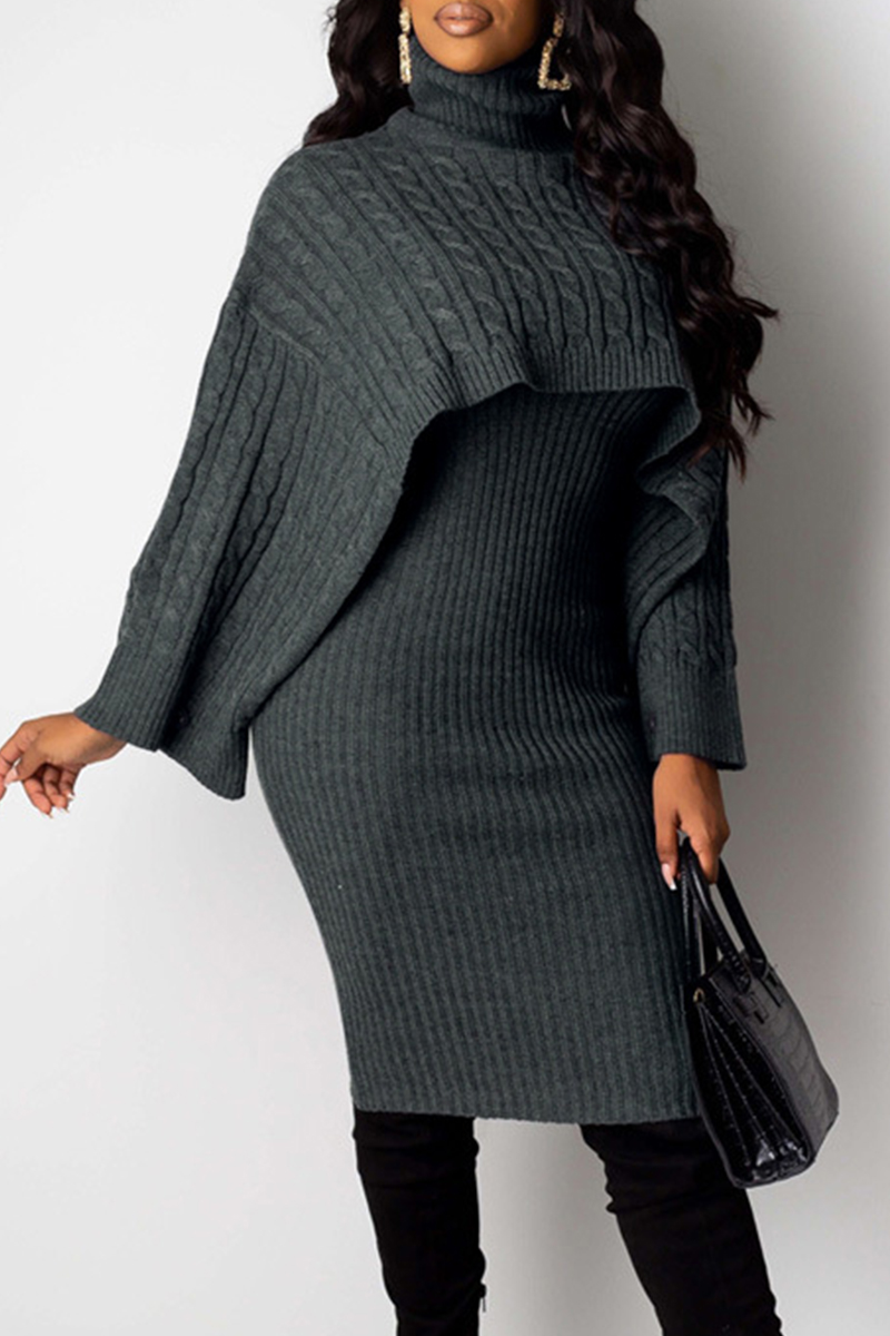 Solid Color Turtleneck Half Sleeve Elegant Cardigan