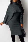 Grey Elegant Solid Patchwork Turtleneck Long Sleeve Two Pieces