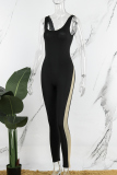 Black Sexy Solid Patchwork Backless U Neck Skinny Jumpsuits
