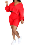Red Fashion Street Solid Two Piece Suits pencil Long Sleeve Two Pieces