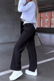 Black Work Elegant Solid Pocket Turndown Collar Long Sleeve Two Pieces
