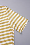 Stripe Sexy Street Striped Patchwork O Neck Short Sleeve Two Pieces