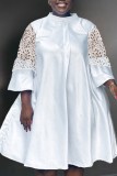 White Casual Solid Patchwork Half A Turtleneck Long Sleeve Plus Size Dresses