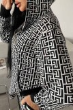 Black Casual Street Geometric Patchwork Hooded Collar Long Sleeve Two Pieces