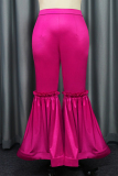 Rose Red Casual Solid Patchwork Boot Cut High Waist Speaker Solid Color Trousers