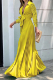 Yellow Street Elegant Solid Frenulum Fold V Neck Regular Jumpsuits